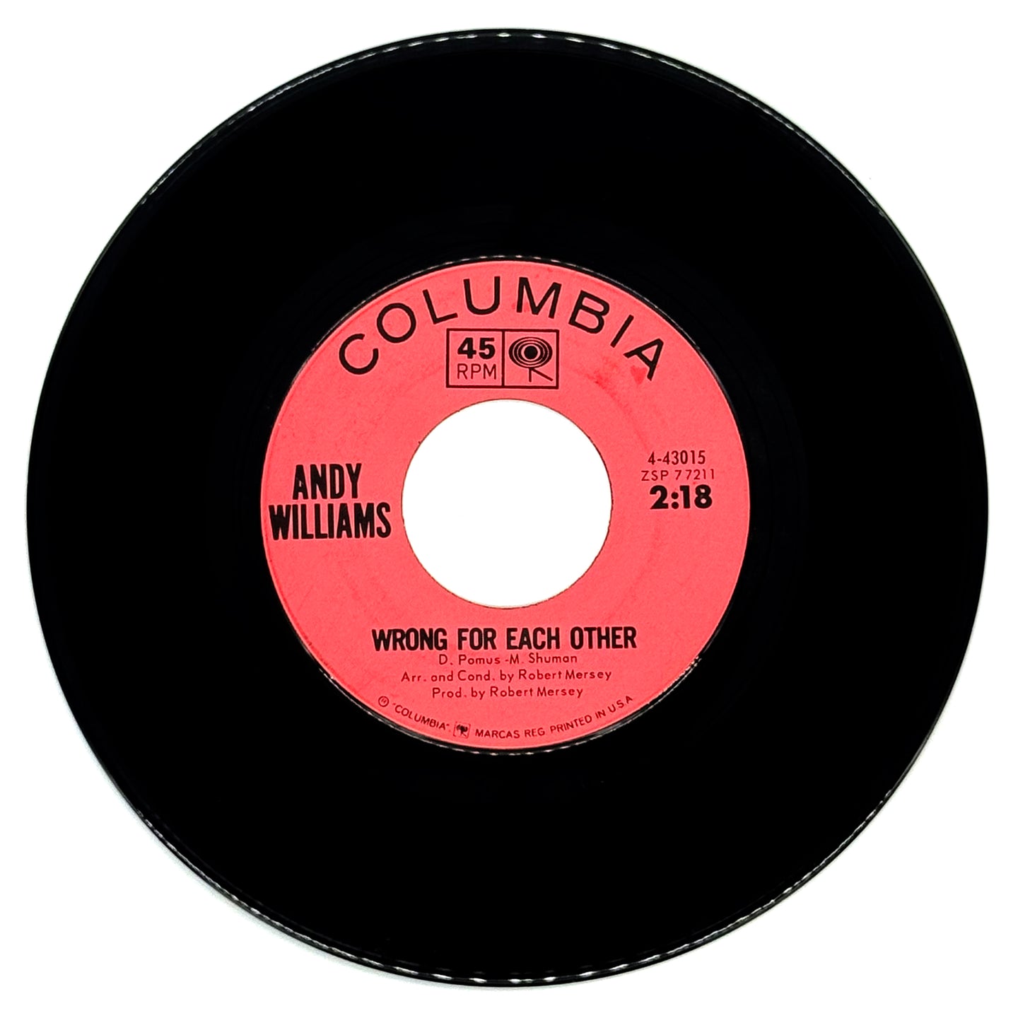 Andy Williams : WRONG FOR EACH OTHER/ MADRIGAL