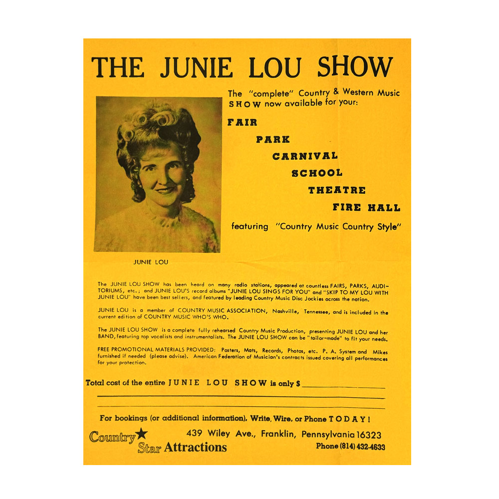 Advertising Flier : The Junie Lou Show