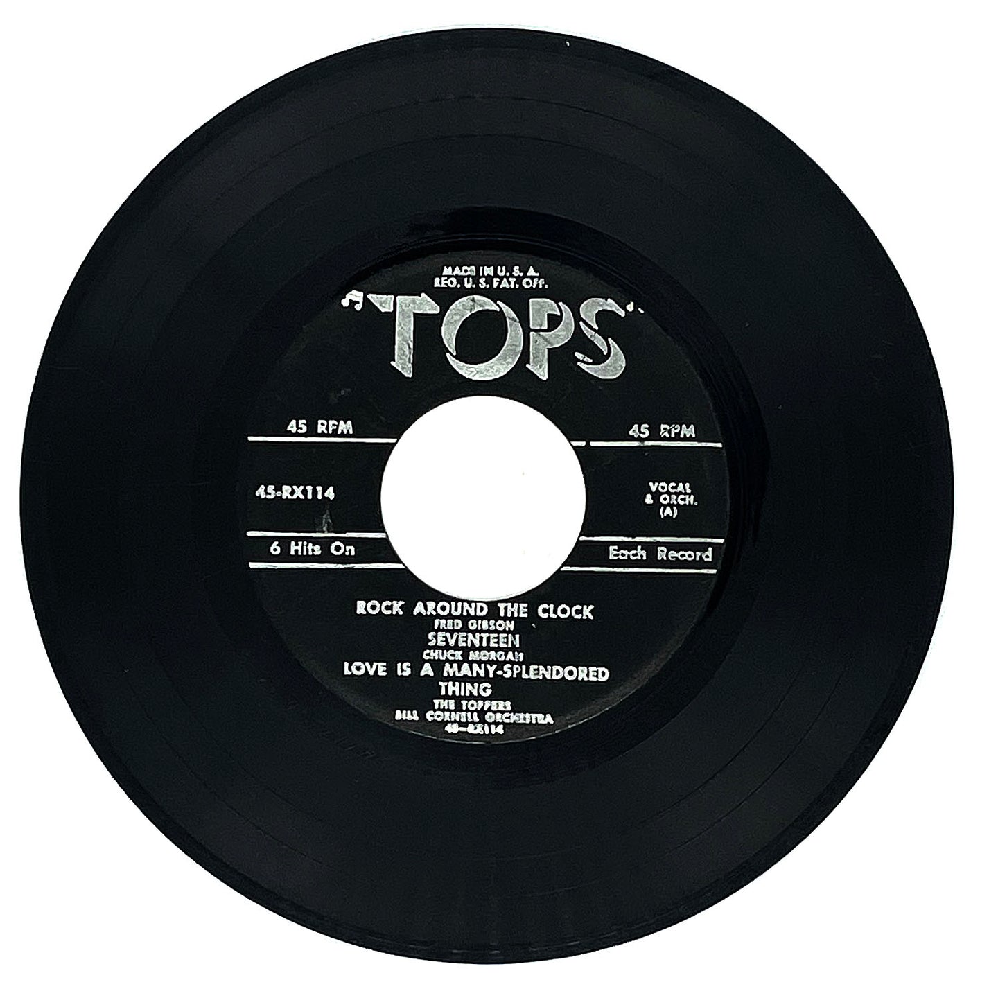 Fred Gibson : ROCK AROUND THE CLOCK/ Chuck Morgan : SEVENTEEN/ The Toppers : LOVE IS A MANY-SPLENDORED THING/ Tony Benson & The Toppers : AIN'T THAT A SHAME/ The Toppers : YELLOW ROSE OF TEXAS/ WAKE THE TOWN